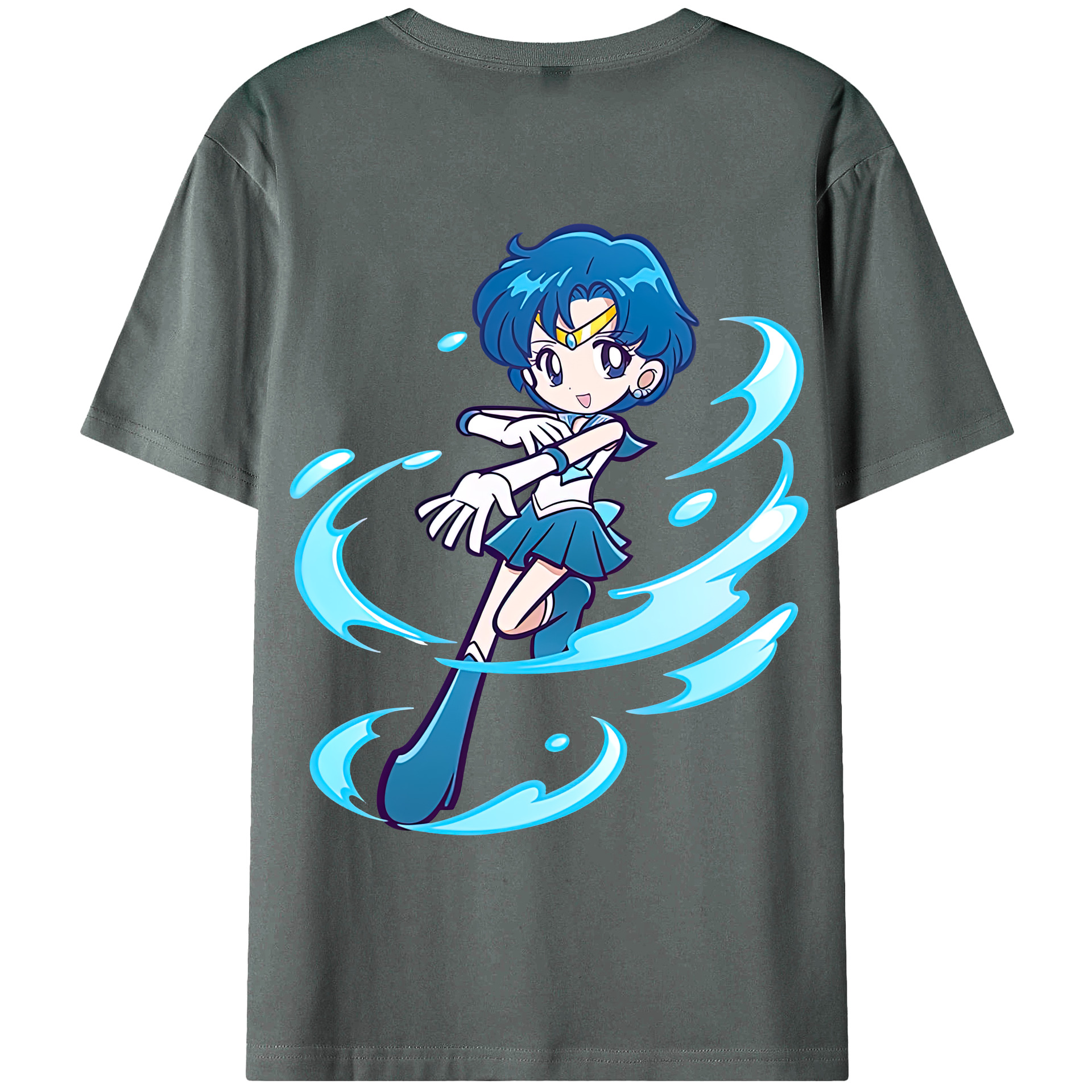 （画像用） 美少女戦士セーラームーン 水野 亜美 みずの あみ Sailor Moon Mizuno Ami 綿100％ メンズ半袖Tシャツ（バックプリント） 通気性